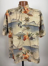 Vintage 90s Hawaiian Shirt Men Medium Floral Coral Fish Diamond Head Luau Cotton