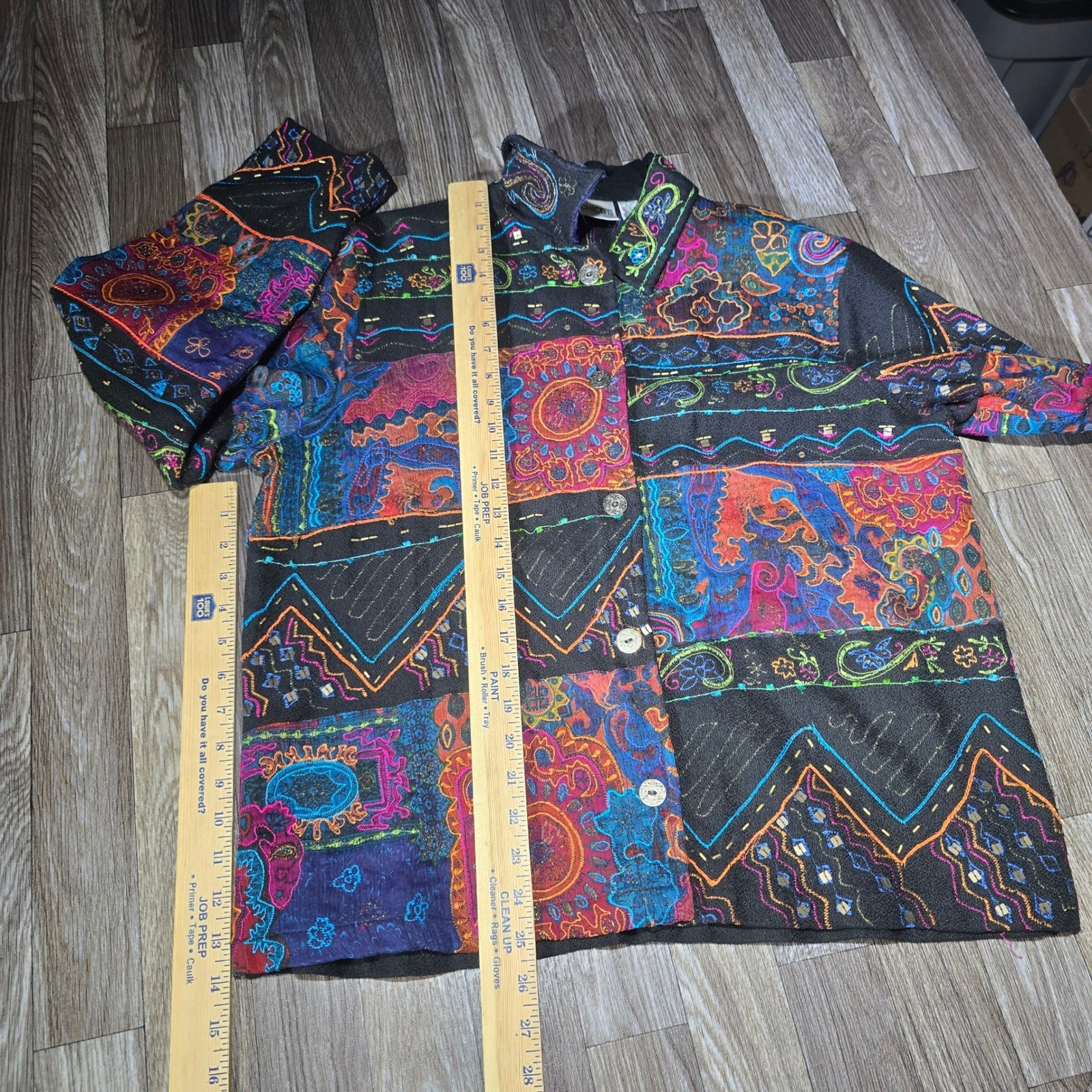 Chico's Colorful Patchwork Embellished Blazer Art to Wear Chico's Size2 US Large