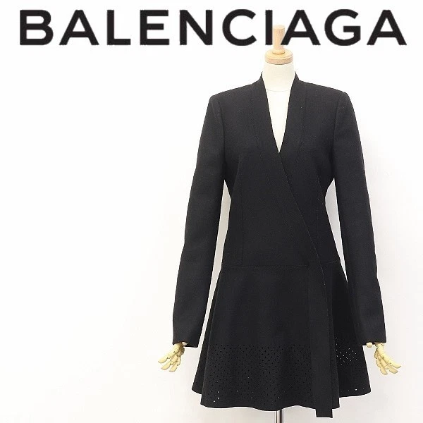 Cappotto Balenciaga Lana Cache Coeur Taglio Senza Collo Nero 38