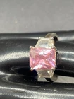 Vtg Sterling Silver 925 Pink CZ Emerald Cut With Baguette Accents Ring Sz 9