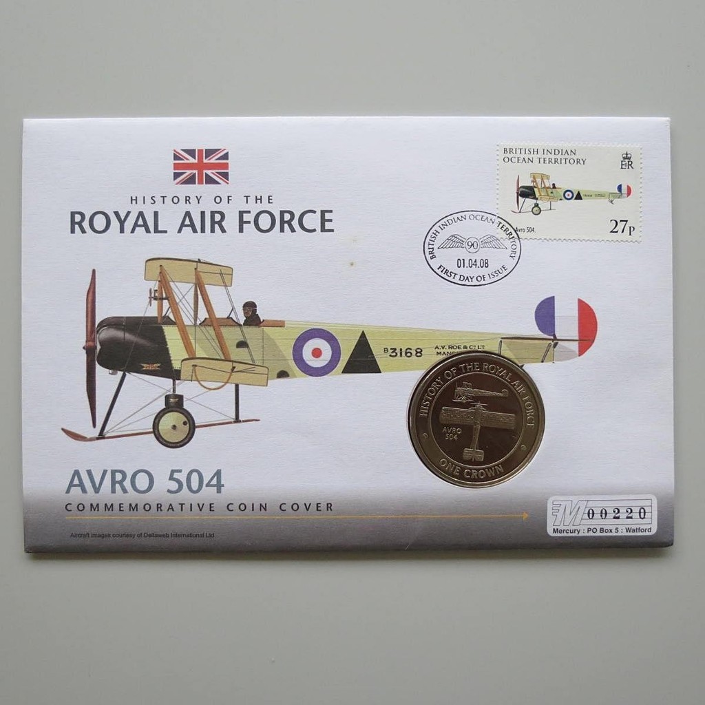 2008 History of the RAF Avro 504 Aircraft 1 Crown Coin Cover - Gibraltar PNC First Day Covers - Royal Air Force