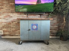 Vintage Sun Electric Equipment Industrial Rolling Cabinet With Reclaimed Wood