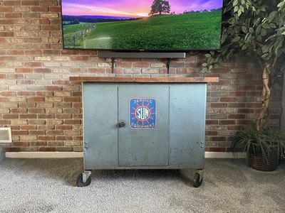#ad #ad Vintage SUN Electric Equipment Industrial Rolling Cabinet With Reclaimed Wood $1400.00