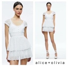 New! NWT Alice + Olivia Gracie Eyelet Lace Ruffle Romper Dress White Size 6