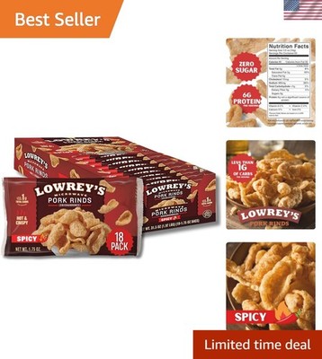 Hot & Spicy Bacon Curls - 1.75 oz, 18-Pack Microwave Pork Rinds for Keto Lovers