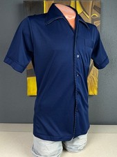 Vintage 1970s Disco Joel Cal Made Mens Dark Blue Polyester Short Sleeve Shirt M
