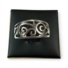 925 Sterling Silver Wide Scroll Filigree Band Ring Size 7.75