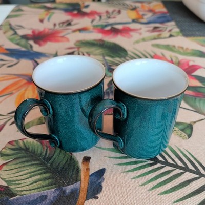 Denby Greenwich grün gerade Seiten Tassen Paar 2er Set - Top Zustand