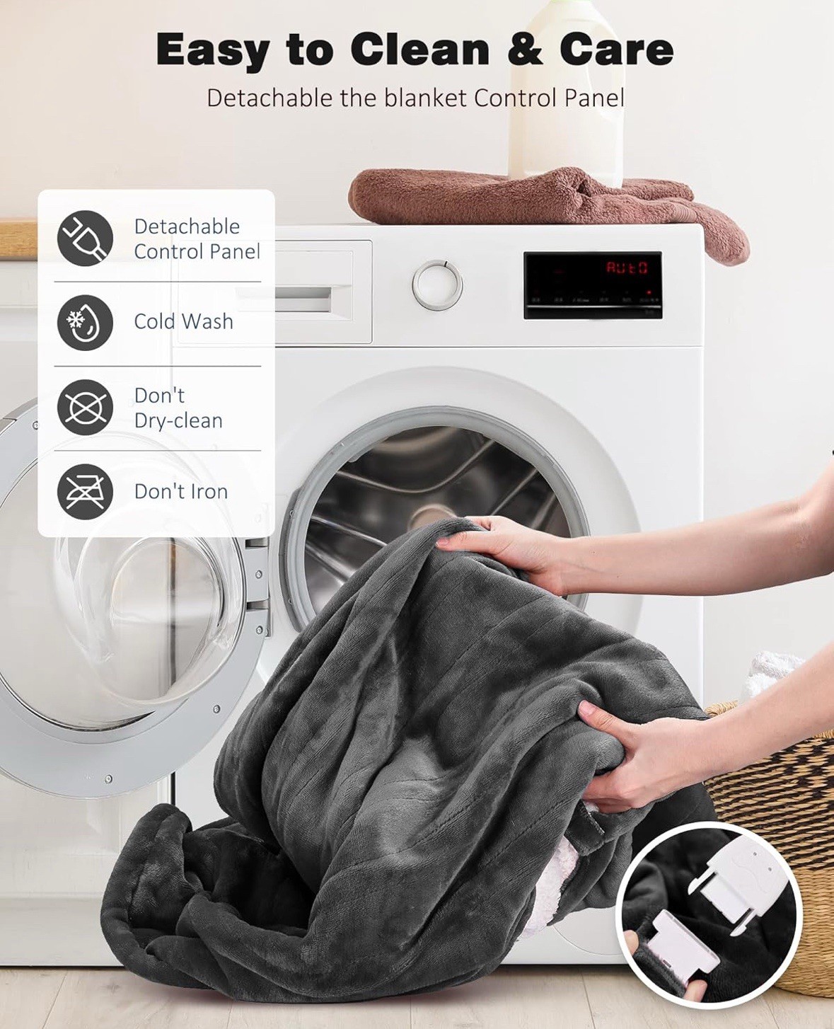 Yokimisu Heated Blanket Soft Flannel & Cozy Sherpa - Baby Blue - 50x60 Inches