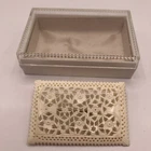 Vintage Celluloid Carved Floral Flowers Lattice Brooch Pin Costume Jewelry