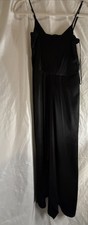 Express Satin Spaghetti Strap Midi Dress V Neck Asymmetrical Black SzS