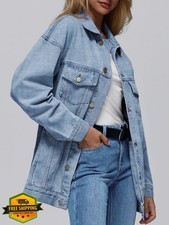 AUTOMET Women's Oversized Denim Jacket Classic Button Down