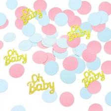 300 Pieces Gender Reveal Confetti Oh Baby Pink Blue Round Paper Table Scatter