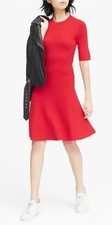 BANANA REPUBLIC Ribbed-Knit Fit-and-Flare Sweater Dress RED X-SMALL-EXCELLENT