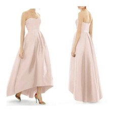 Alfred Sung Strapless Satin High Low A-Line Prom Formal Dress with Pockets 16 