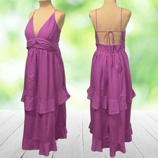 ABERCROMBIE FITCH Maxi Dress Purple Tiered Ruffle Halter Sundress Pockets Sz XL