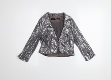 Jane Norman Womens Silver Sequin Cropped Blazer Size 8 Party Jacket
