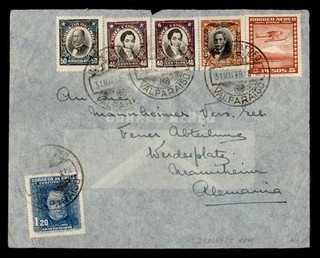 DR WHO 1935 CHILE AIRMAIL OVPT VALPARAISO TO GERMANY R56662
