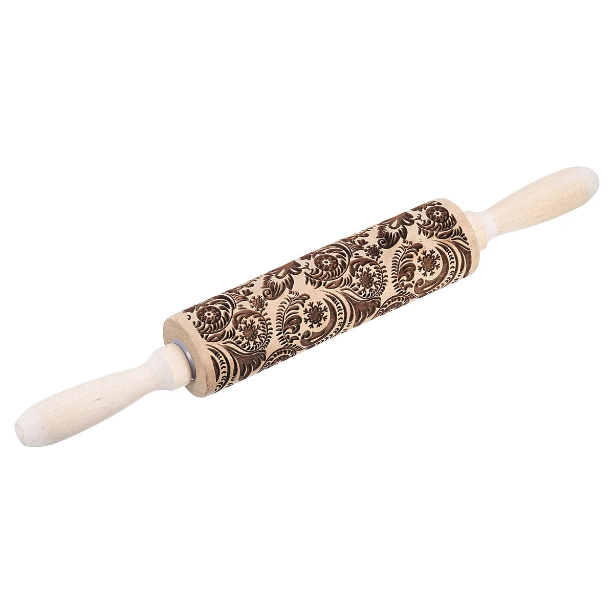 Rodillo de arcilla de madera copo de nieve relieve haya 35 cm x 4,5 cm