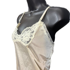 Vintage Ivory Camisole White Antron Nylon Lace Lingerie Top 70s JCPenney 36