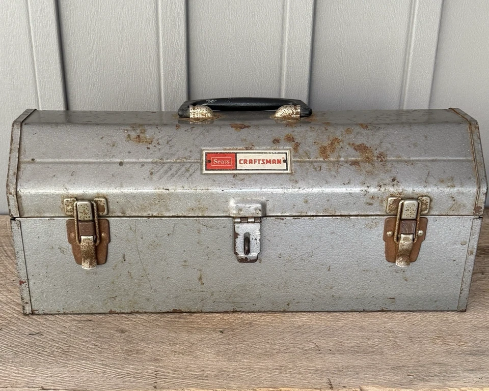 Vintage Sears Craftsman Model 6520 Tombstone Hip Roof Tool Box Red Tray 20"x7x8 - Image 2 of 4