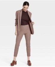A New Day Brown Plaid Side Zip Stretch Dress Pants Skinny Ankle Womens Sz 4R NEW