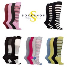 Knee High Socks Womens Bamboo with Smooth Toe Seam Plain Stripe SOCKSHOP 4 Pairs