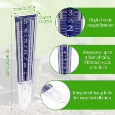 Garden Outdoor Rain Gauge Large Clear Rainfall Meter for Yard Plants Landscaping