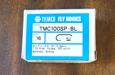 100 Tiemco Dry Fly Hooks, TMC 100SP-BL Size 16, Fly Tying