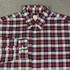 Brooks Brothers Oxford Button-Down Shirt Mens XL Red Blue Plaid OCBD Logo