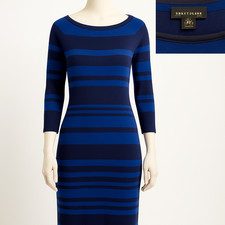 Ann Taylor Cobalt Blue Navy Stripe Sweater Dress Soft Knit Stretch Chic S
