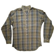 Vintage McGregor Million Mile Scotset Plaid ButtonDownShirt Olive Blue 16 L 16.5