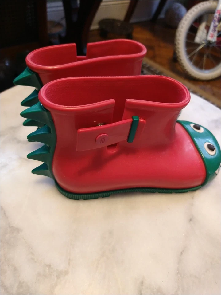 Niños Mini Melissa Hechas en Brasil Niño Pequeño Talla 10 Monster Botas de Lluvia Rosa Verde  Foto 2 de 4
