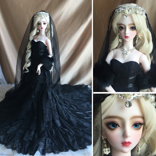 62cm Fashion Bride 1/3 BJD Doll with Black Wedding Dress Blue Eyes Openable Head - Picture 2 of 9