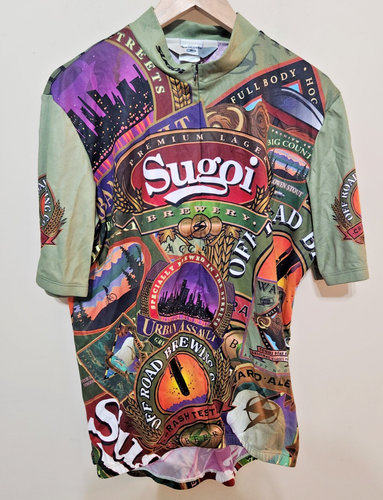 Sugoi Herren Radtrikot Gr. 2XL Brauerei Bier 3/4 Reißverschluss Vintage Fahrradtaschen