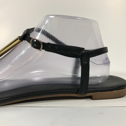 Mossimo Black Strappy Flats Sandals Gold Metal T Strap Womens 7.5 UK 5.5 EU 38 - Picture 19 of 24