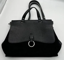 Rebecca Minkoff Black Pebbled Leather + Suede Fold-Over Flap Crossbody Tote 