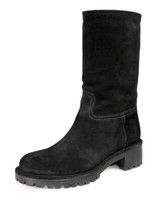 Prada Wildleder Schaf Fell Stiefel Stiefeletten Schuhe Schwarz - 40,5 Uk 7.5
