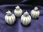 4 IRICE hand painted PORCELAIN SALT + PEPPER SHAKERS vintage SILVER & WHITE — photo 1