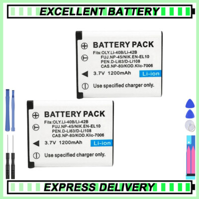 2x Battery for Olympus Pentax D-Li63 Fuji NP-45 Nikon EN-EL10 NP80 CNP80 K7006