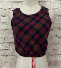 Her Majesty Pic-nics Crop Top Girls 14 Sleeveless Red Tartan Plaid Vintage