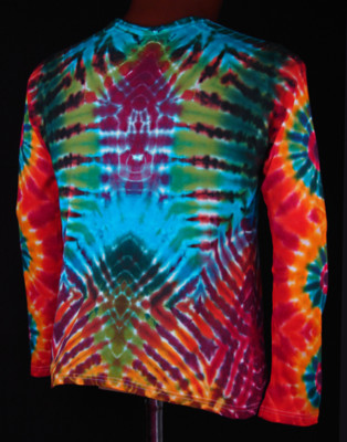T-Shirt Gr. S Langarm Handgefärbt Hippie Tie Dye Batik Flower Power Goa NEU