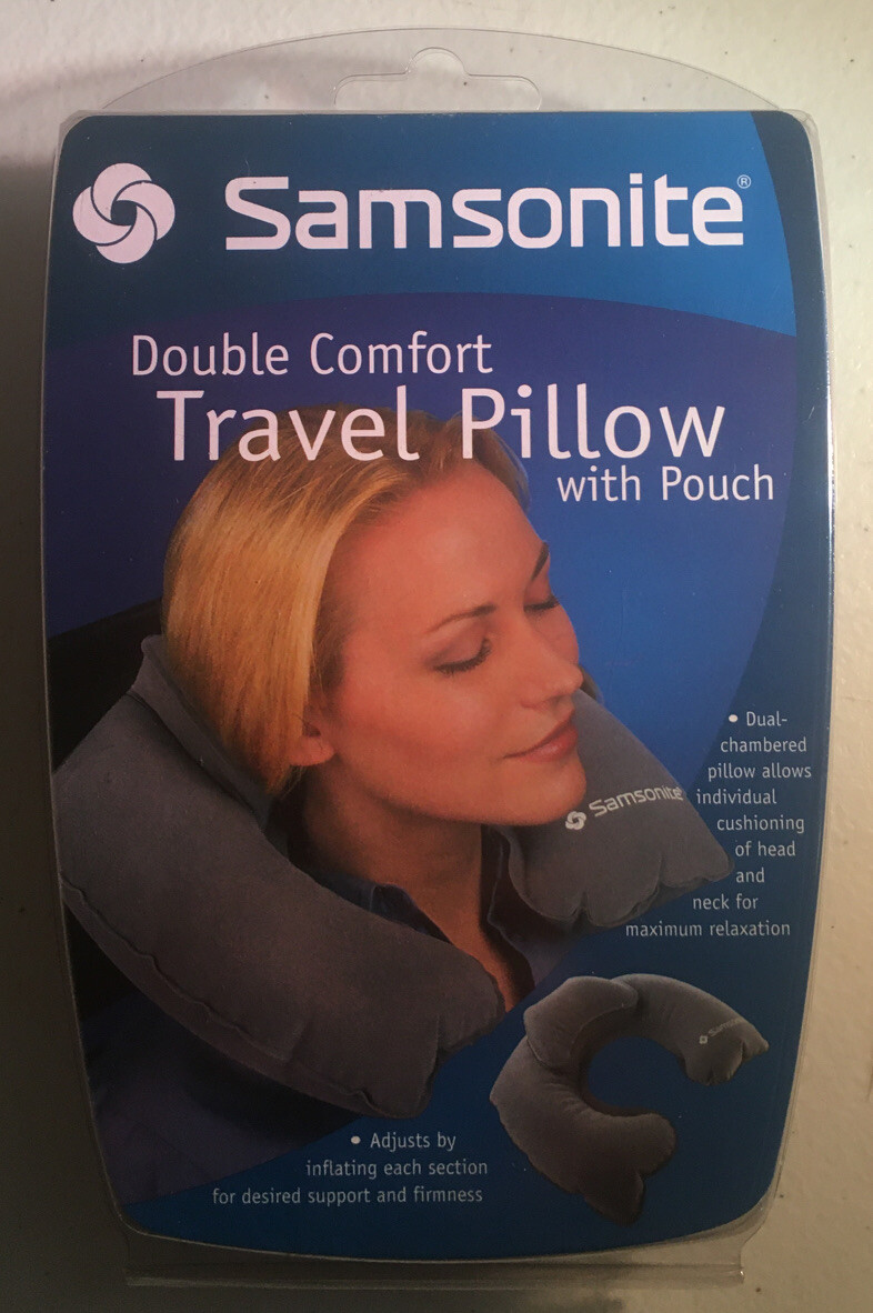 Samsonite Double Comfort Travel Pillow with Pouch, Grey eBay
