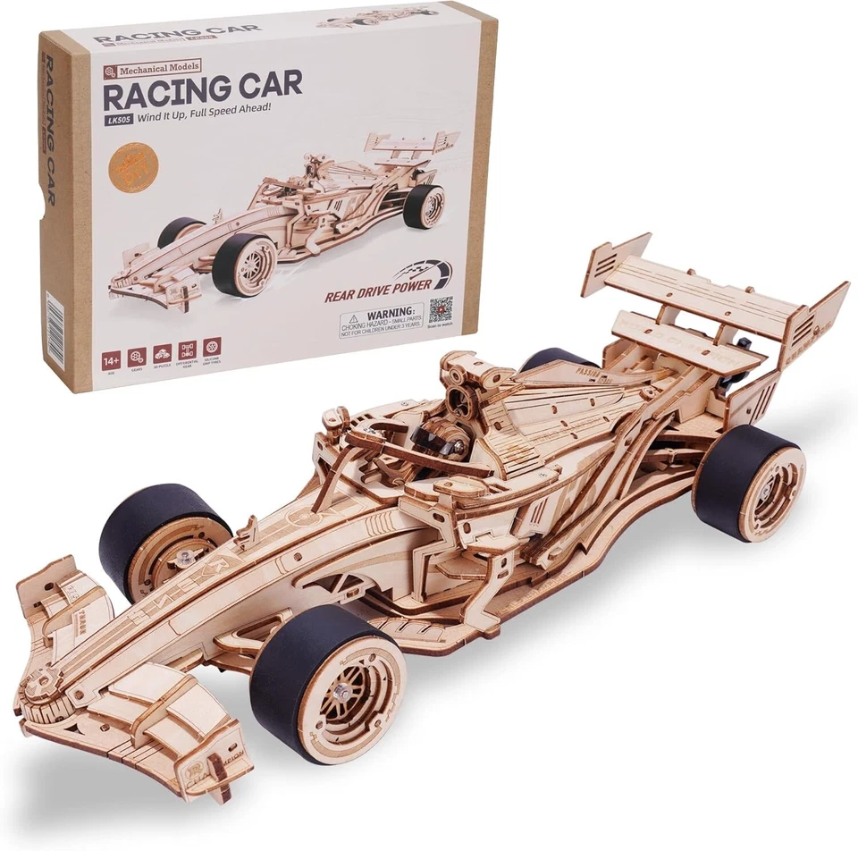 ROKR 3D Puzzles 1:18 Scale Wooden Racing Car Wood Mechanical Model Car Kits Teen - Image 2 of 4