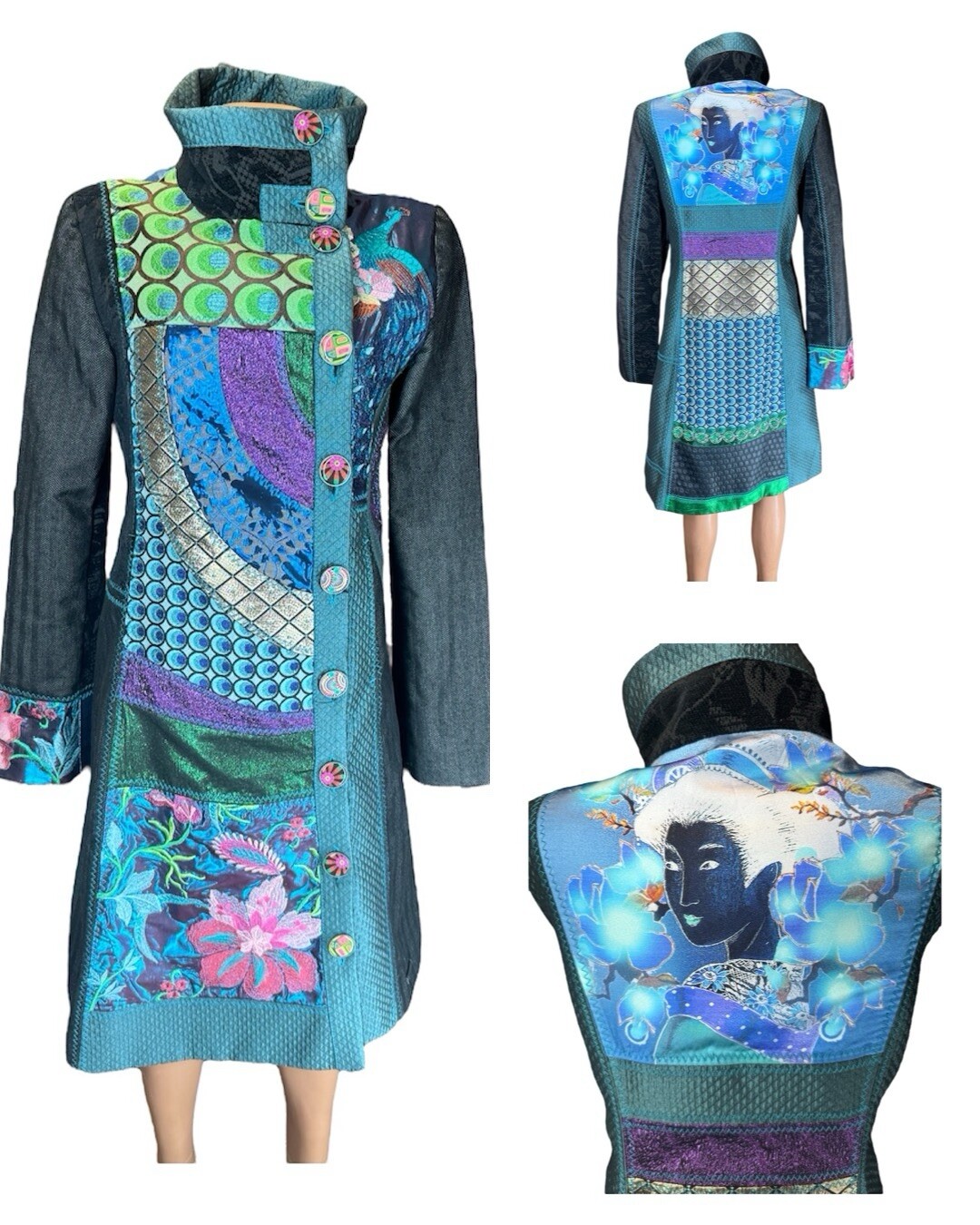 Desigual Multicolor Embroidered Patchwork Herring… - image 1