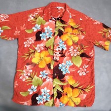 REEF HAWAIIAN SHIRT 60'S VTG METAL BUTTONS ORANGE YELLOW GREEN FLORAL M MEAS.42"