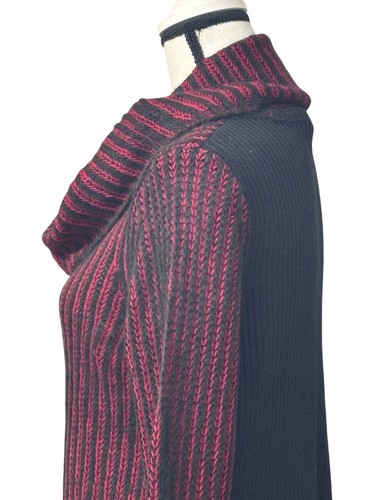 DKNY Jeans gestreifter Wasserfallausschnitt Mixed Knit Tank Sweater, Syrah, M - Bild 3 von 13