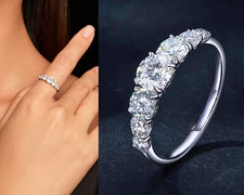 GENUINE Moissanite Ring GRA 925 Sterling Silver Half Eternity Engagement Sparkly