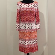 Chaps 6 Floral/Boho Patterned Zipper Back Dress w Stretch 473