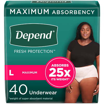 Depend Fresh Protection Adult Incontinence Underwear Women Maximum L Blush 40Ct